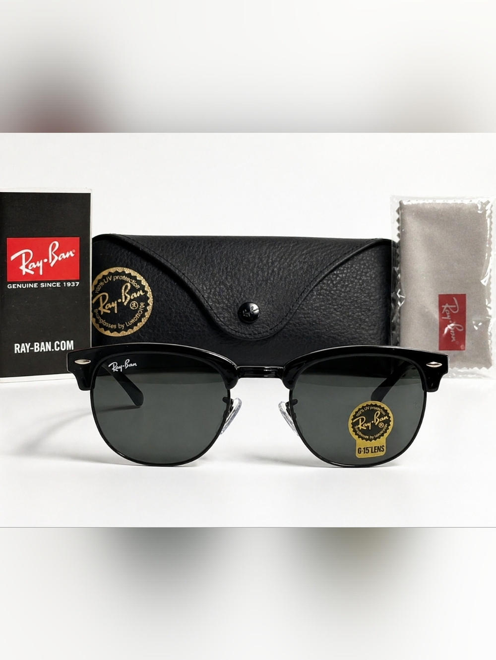 Ray-Ban Clubmaster Sunglasses RB3016 Black G15 Lens Made in Italy Unisex - Picture 12 of 12